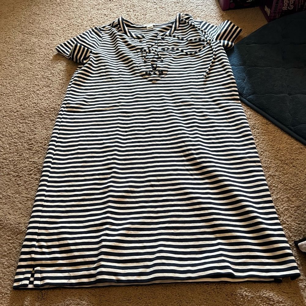 J crew blue and white striped dress xs